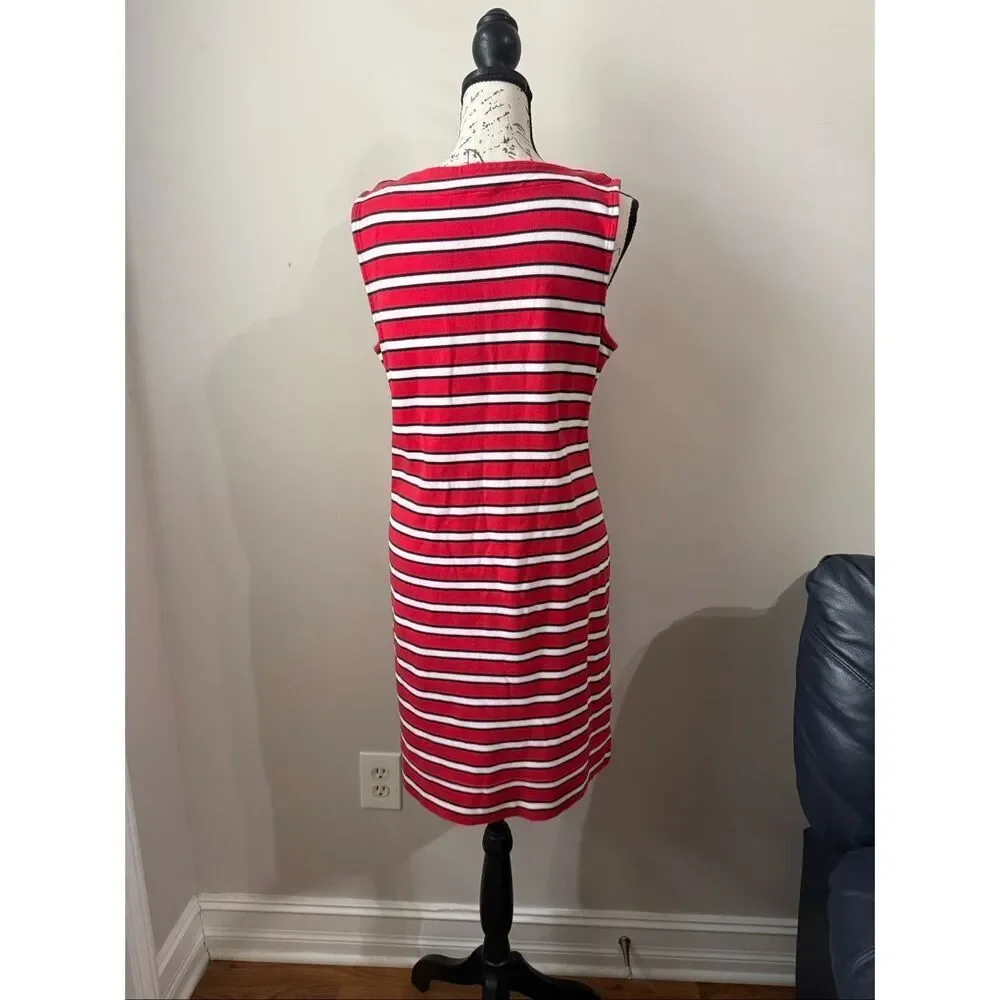 Talbots Women's Striped Sleeveless Split Neck Sheath Dress Red White Size MP - Picture 3 of 8